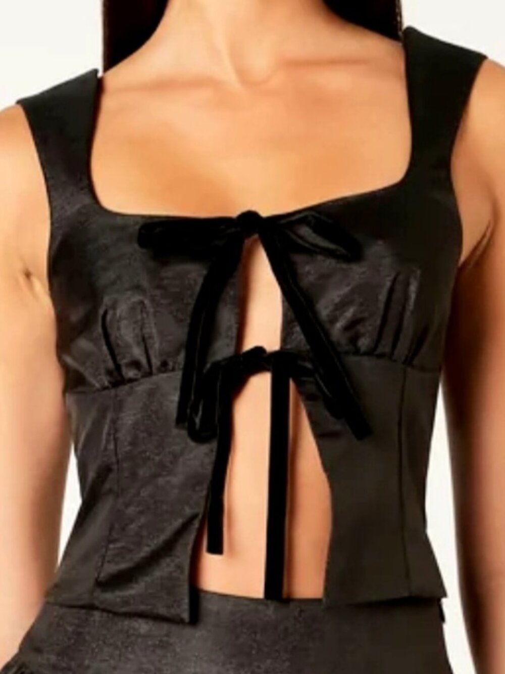 NWT NIA Verdugo Black Jacquard Tie-Front Corset Crop Top - Size Medium